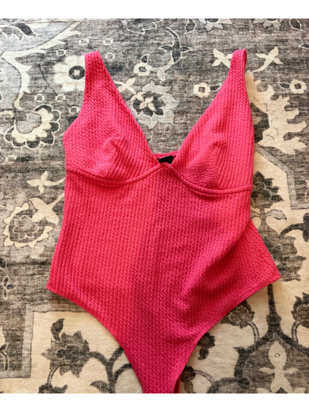 wild fable Pink Textured Ribbed Bodysuit